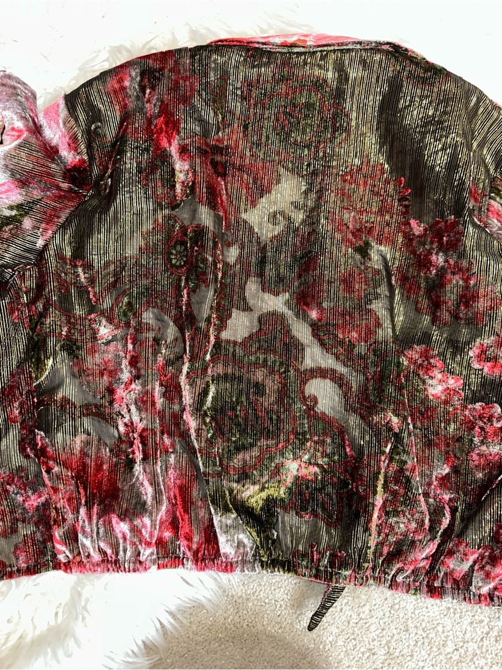 Le Superbe Velvet Floral Blouse in Olive & Pink - Picture 15 of 16